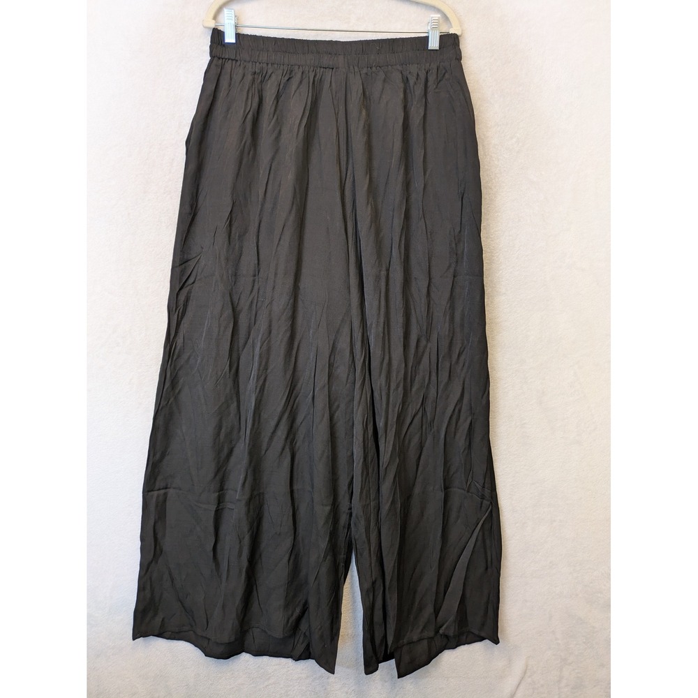 Holley Girl Wide Leg Pants Women's 1X Black High Rise Elastic Waist Relaxed Fit